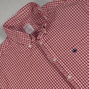 Brooks Brothers Red and White Checkered Plaid Short Sleeve Shirt Mens Medium